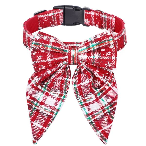 Julehalsbånd til hunde med butterfly, nylon, rød og sort plaid, justerbart, store hunde