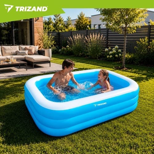 Uppblåsbar pool, blå, 185x130x50cm, rektangulär PVC-barnpool för barn, utomhussommarlek