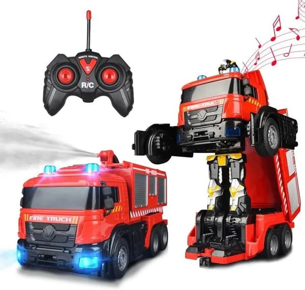 2-i-1 Transformerende Brandbil Robot, Fjernstyret Legetøj med Lys og Sirene til Børn