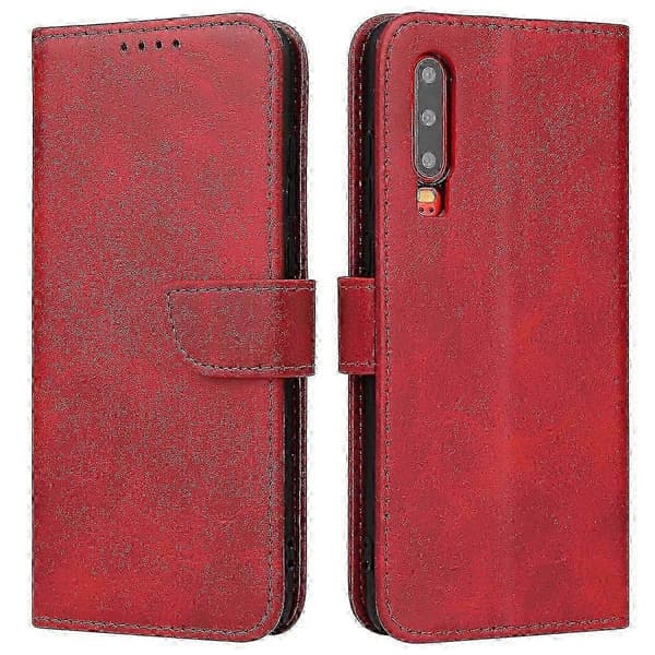 Huawei P30 mobiltelefon läderfodral Red