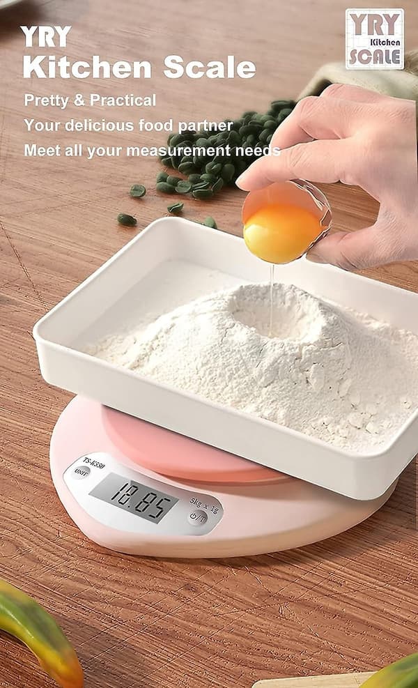 Lyserød Hjerteformet Digital Køkkenvægt, 5kg/1g, LCD-Display, Tarafunktion