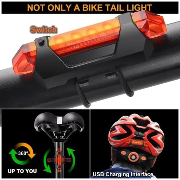 USB Genopladelig LED Cykellygte, For- og Baglygte, 5 Tilstande, Vandtæt, til Mountainbikes