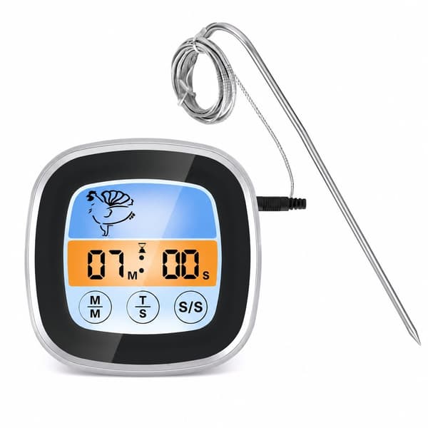 Digitalt køkkentermometer til kødgrillning, -50°C til 300°C, rustfri stålsonde, timer