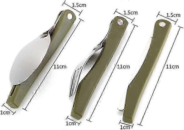 3 dele - foldbart bestik i rustfrit stål til camping, picnic, knive, gafler, skeer (armygrøn) 26-27s