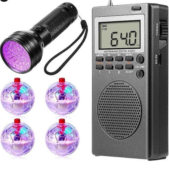 Bärbar radio, minifickradio, FM AM digital inställning, USB, 4-delars set 7-pack