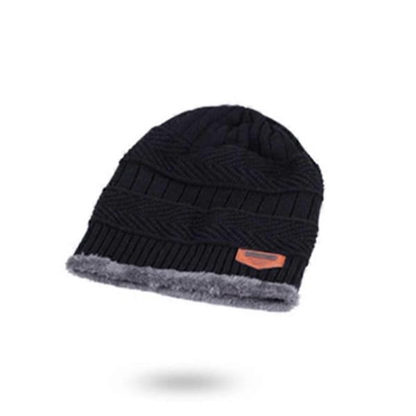Unisex Vinter Varm Ski Hue Strikket Slasket Beanie Rør Halstørklæde Sæt Black