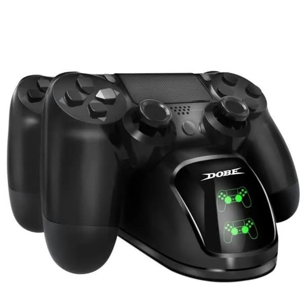 PS4 Dobbel USB-ladestasjon med LED-indikator, Ladestasjon for PS4/PS4 Slim/PS4 Pro-kontroller, Svart