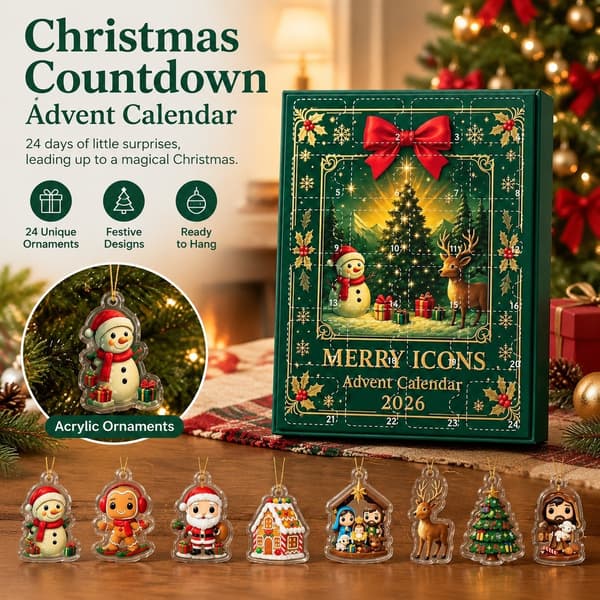24-dagars julnedräkningslåda, adventskalender med akrylprydnader, tomte snögubbe pepparkaka