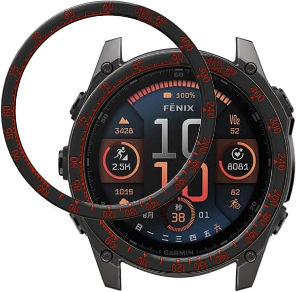 Urkasse i rustfrit stål til Garmin Fenix 8 47mm, Racing Cover, Sort+Rød