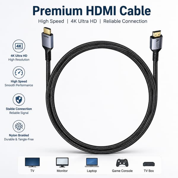 HDMI 2.1-kabel 2m, 8K 60Hz Ultra HD, 48Gbps, Guldpläterad, Nylonflätad