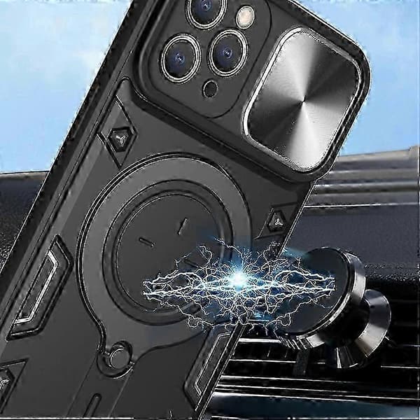 Mobilskal för iPhone 13 CD Textur Skjutbart Kameralinsskydd Magnetisk Hållare (Röd)