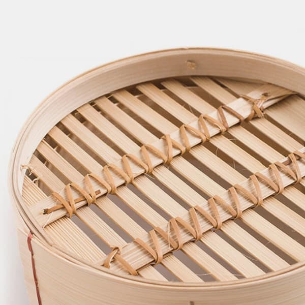 22 cm Naturlig Håndvævet Dampkurv med Låg til Ris, Dumplings og Bao Buns