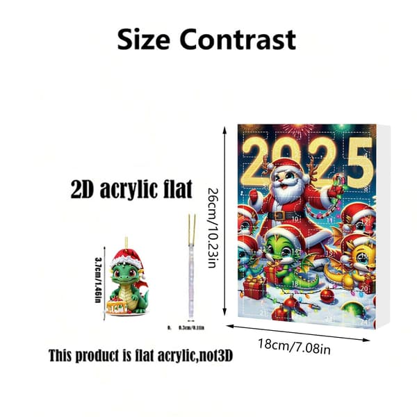 2025 Jule Drage Adventskalender, 24 Dager Nedtelling, 2D Akrylpynt F