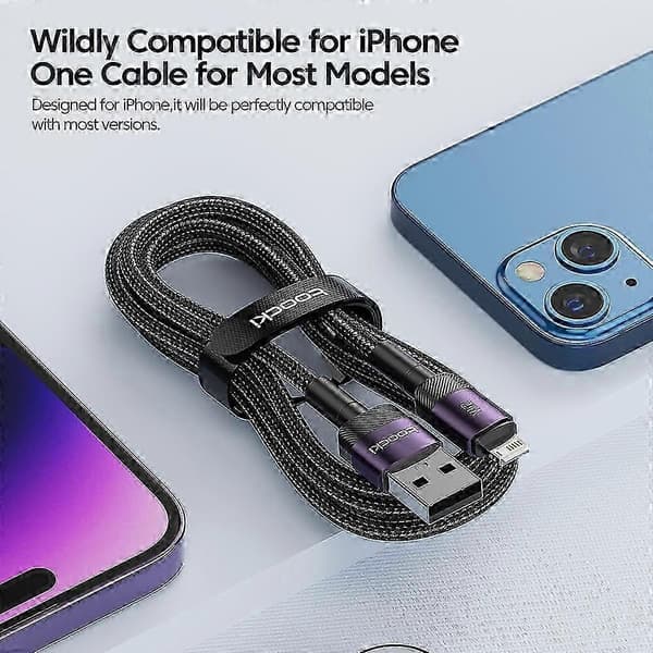 2m 2.4A snabbladdande USB till Lightning flätad datakabel - Kompatibel med vissa märken - Grön Blue
