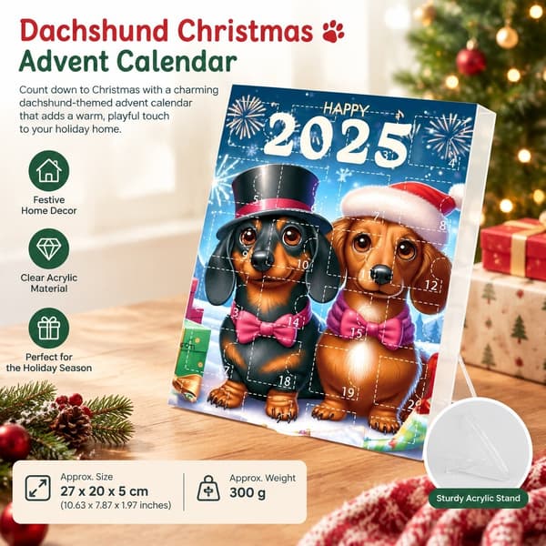 Dachshund julekalender, stil C, akryl nedtellingdekorasjon for hjemmet