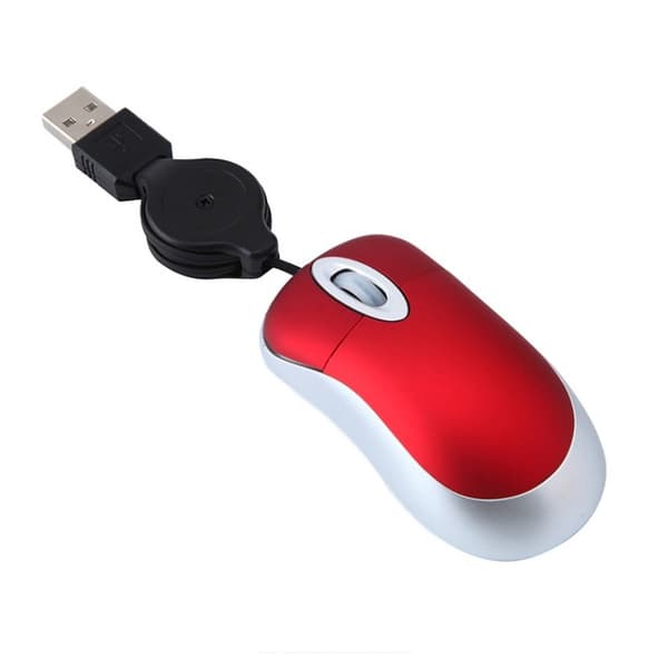 Mini udtrækkelig mus, rød, kompakt bærbart design, kablet USB, til rejser