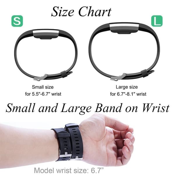 Silikone Sportsrem til Fitbit Charge 2, Sort, Stor, Justerbar, Holdbar