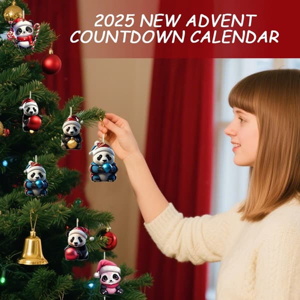 Julnedräkningskalender, 2D Akryl Panda Prydnad, 24-dagar, Stil A