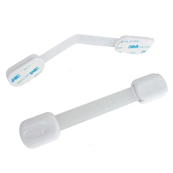 6-pakning babysikkerhetslåser, PVC, 3M-lim, justerbar stropp, for skap og skuffer