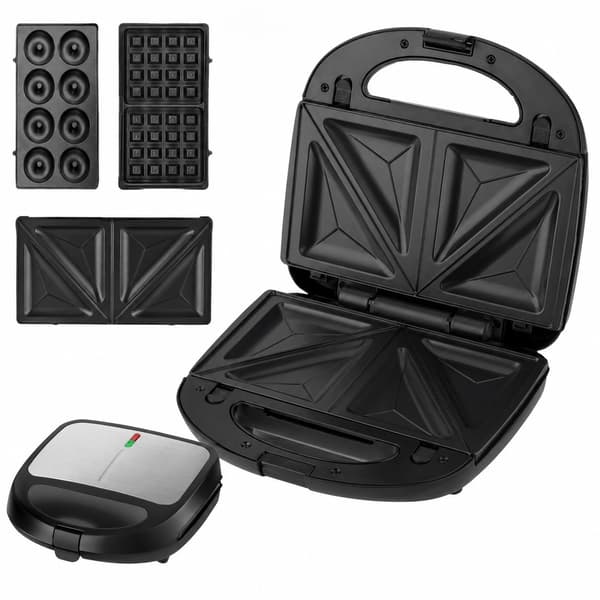 3-i-1 Sandwich Vaffel Donut Maker, 850W, Non-Stick, Udskiftelige Plader