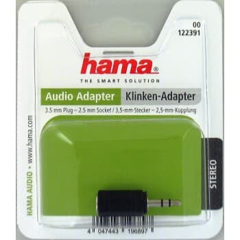 3,5 mm til 2,5 mm lydadapter, stereo jack-konverter, sort