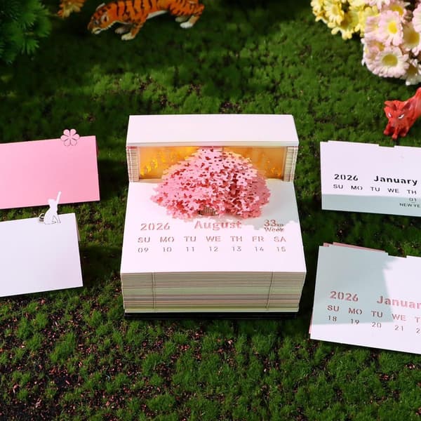 2026 3D Skrivebordskalender Blomst Trehus Notisblokk Memo, Papir, 3.35\" Skrivebordsdekor