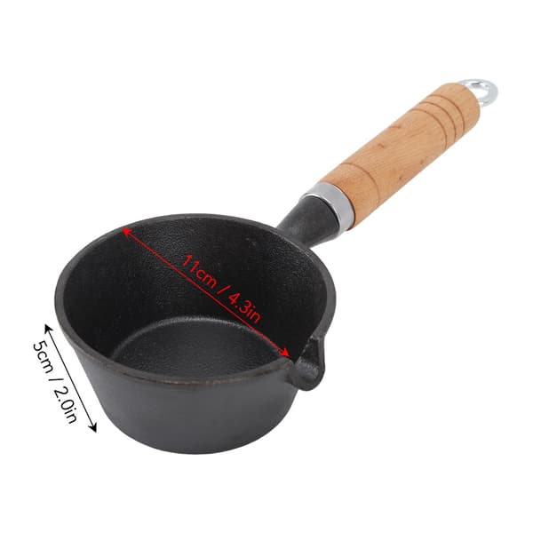 Mini stekepanne i støpejern for egg, forhåndskrydret, solid trehåndtak, 11x5cm, innendørs og utendørs