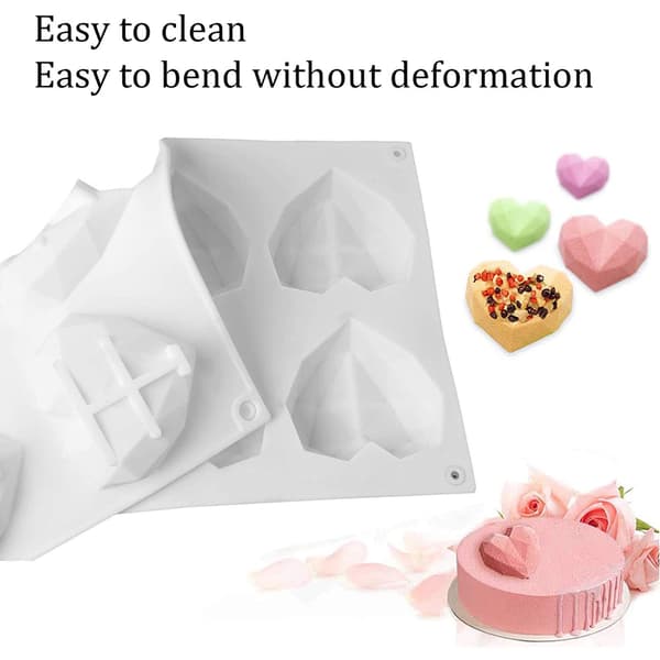 Vit 8-håls hjärtdiamant silikonform för mousse, tårta, choklad, DIY-bakning