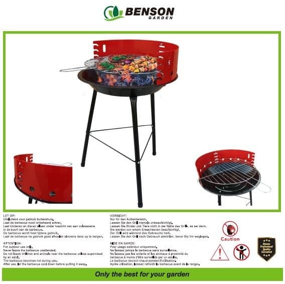 Tradisjonell kullgrill, 36 cm, justerbar rist, stål, utendørs BBQ