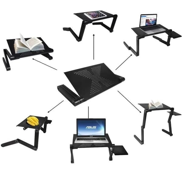 Sammenleggbart laptopstativ, svart aluminium, 360° justerbart, sengebord, datastativ