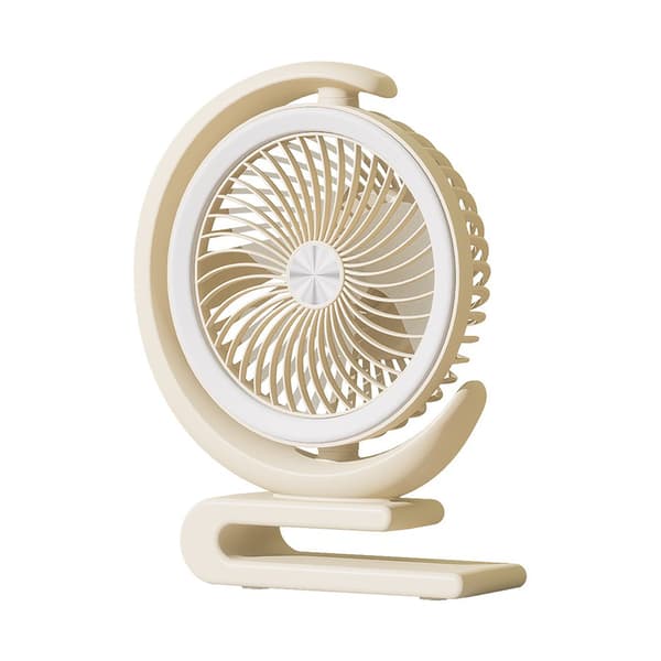 6-tommer bordlampeventilator, mælkekaffefarve, bærbar campinglampe, USB genopladelig