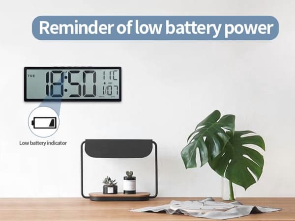 15\" stor digital väggklocka, batteridriven, stor display med datum, veckodag och temperatur, alarm