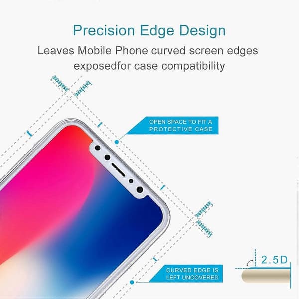 För iPhone X 9H ythårdhet 2.5D transparent härdat glas fram + bak skärmskydd