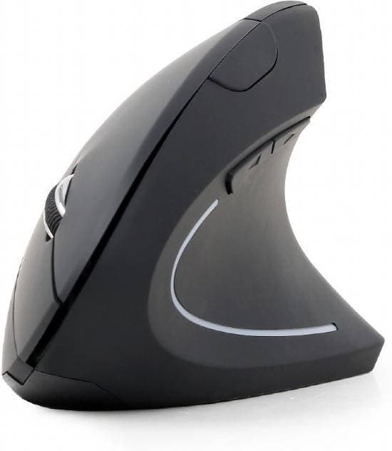 Ergonomisk trådlös mus, 1600 DPI 6 programmerbara knappar, 2,4 GHz högerhänt kompakt design - svart