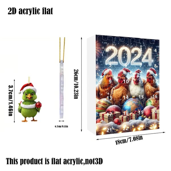 2D Akryl Kyllingpynt Adventskalender, Stil D, Nedtelling til Jul Dekorasjon