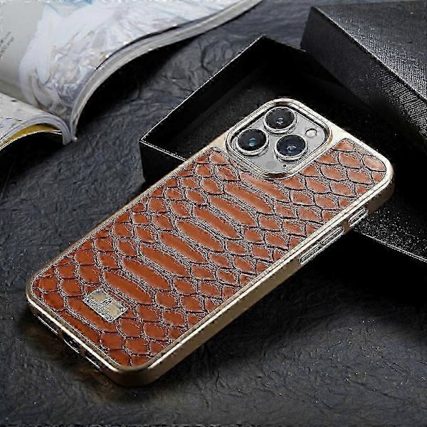 Fierre Shann Python Tekstur Elektroplettering PU Telefoncover Brown For iPhone 16 Pro Max