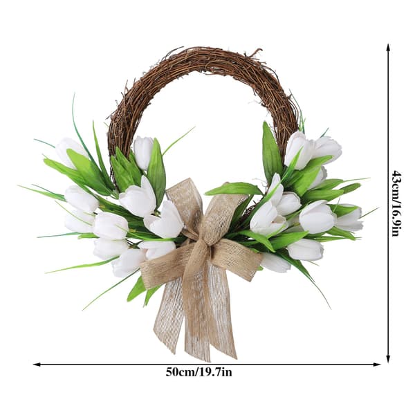 Vit tulpan sidenblomsterkrans, 40 cm diameter, för hemdörr väggdekoration