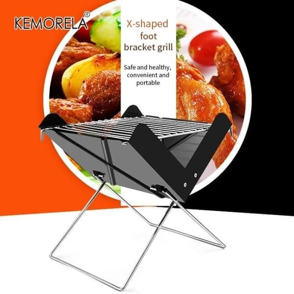 Sort sammenklappelig bærbar kulgrill, lille non-stick BBQ-grill til udendørs camping, BBQ-tilbehør