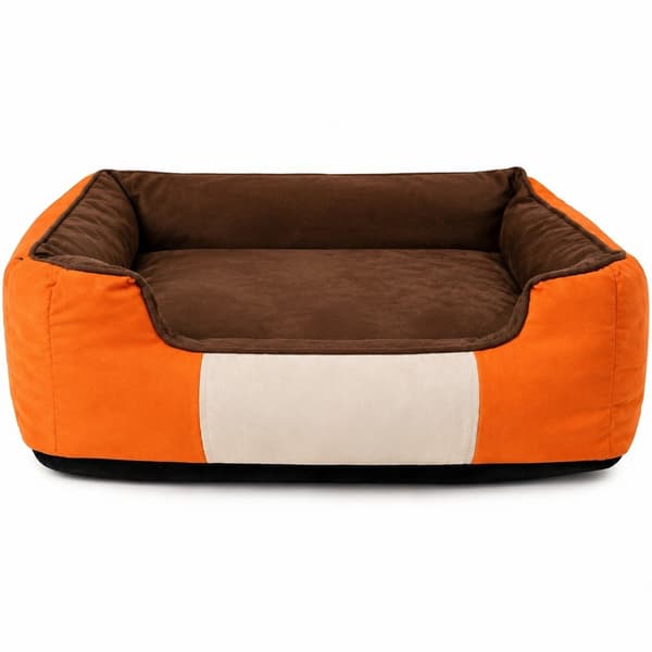 Mellem kæledyrsseng til hunde og katte, orange, skridsikker bund, blød polyester, 70x55cm Orange