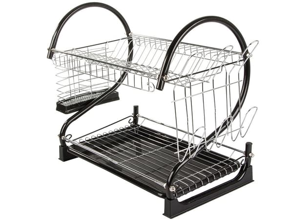 2-vånings diskställ med avrinningsbräda, stor kapacitet för tallrikar, skålar, glas