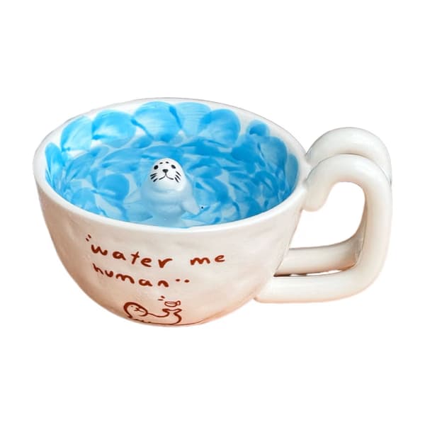 3D Keramisk Mugg med Matchande Tallrik, Djursimningsdesign, Kaffe Te Kopp Present till Älskare