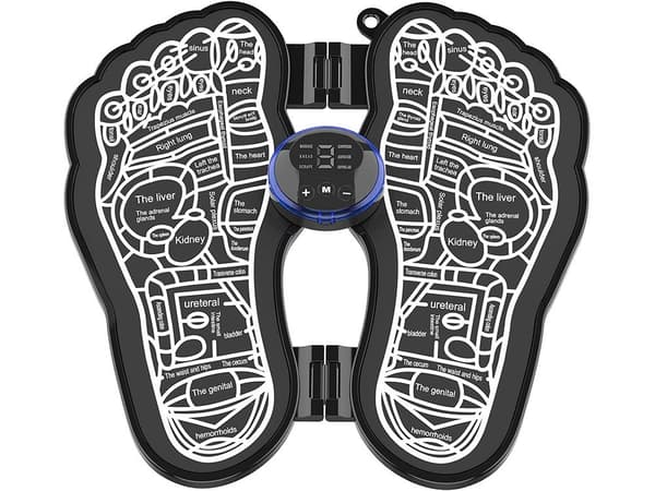 EMS Fodmassage Måtte, Elektrisk Cirkulationsstimulator, 8 Tilstande, 19 Niveauer, Genopladelig, Sort