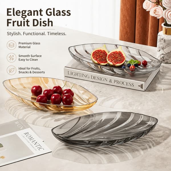 Lövformad fruktfat, transparent grön, serveringsbricka i plast för snacks, godis, soffbord
