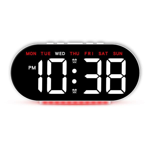 LED digital vekkerklokke med store tegn, datovisning, stemningslys, multifunksjonell bordklokke Gh8035 white shell red light