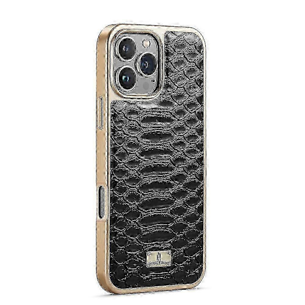Fierre Shann Python Tekstur Elektroplettering PU Telefoncover Black For iPhone 16 Pro Max