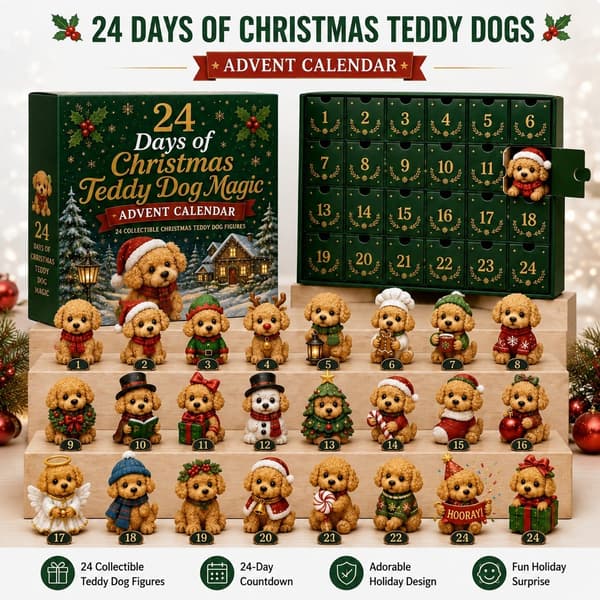 Teddyhund Adventskalender, Tecknad Figur Jul Blind Box, PVC Samlarpresentpaket