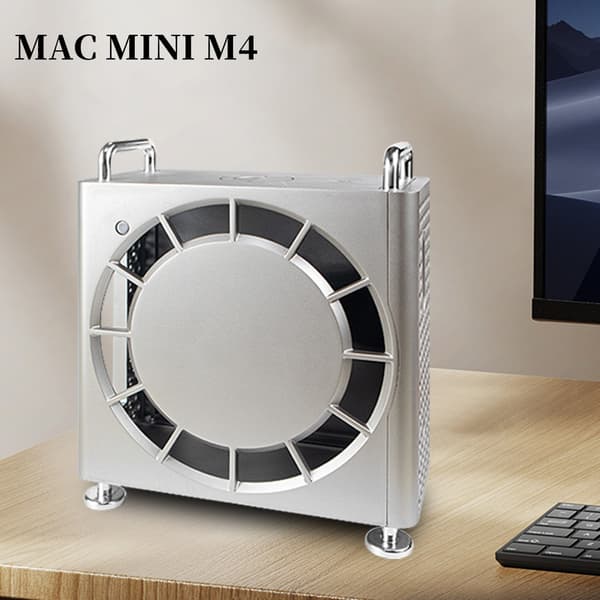 Beskyttelsesetui og stander til Mac Mini M4/Pro, ABS, stødsikker, sølv Silver