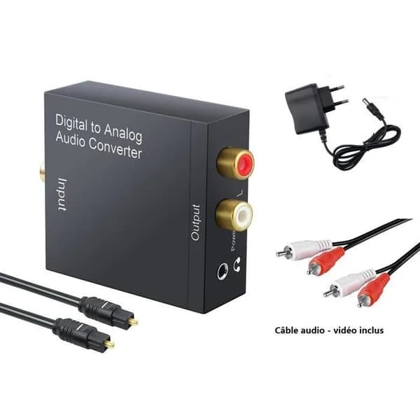 Digital lydkonverterer, 3,5 mm Toslink koaksial til analog RCA, DC 5V