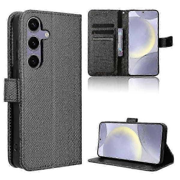 Mobilskal i läder med diamantstruktur Black For Samsung Galaxy S25 5G