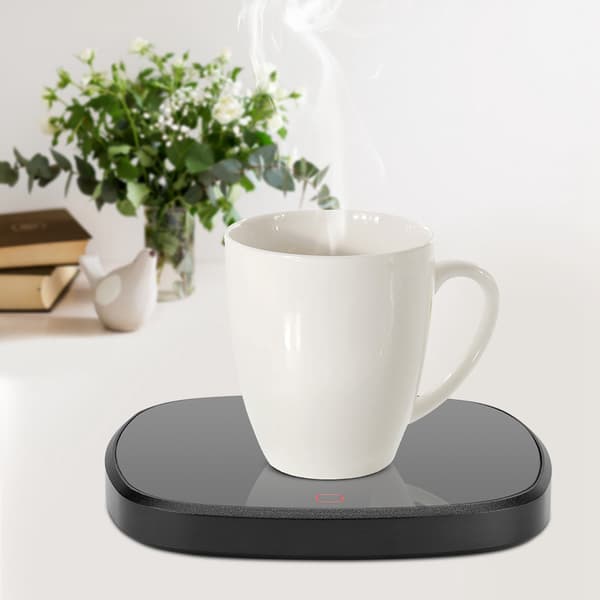 Elektrisk kaffekrusvarmer, sort, termostatvarmeunderlag til hjemmekontor